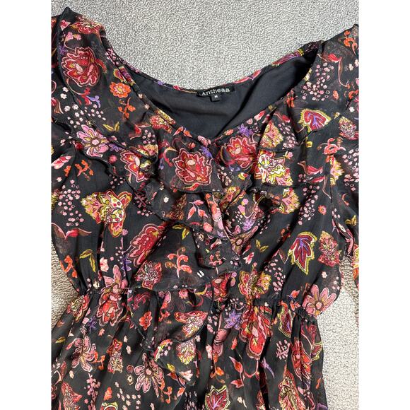 Floral Ruffle Midi Dress - Black and Red - Picture 3 of 9